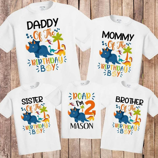Camisetas de cumpleaños de dinosaurios personalizadas para la familia