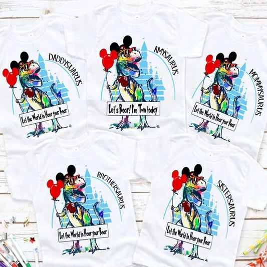 Camisetas de cumpleaños de dinosaurios personalizadas para la familia