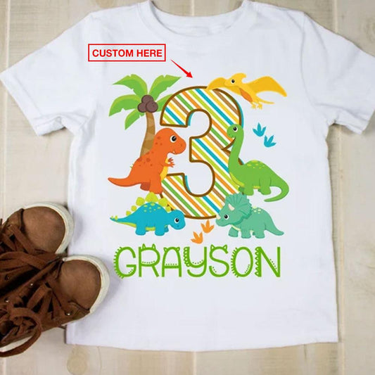 Camisetas de cumpleaños de dinosaurios personalizadas