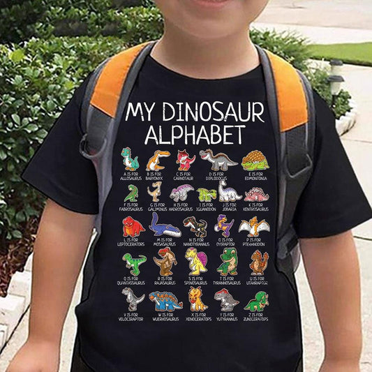Mis camisetas con el alfabeto de dinosaurios