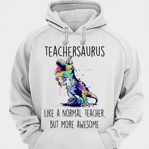 Teachersaurus como un profesor normal pero con camisetas de dinosaurios increíbles