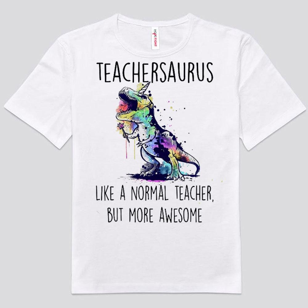 Teachersaurus como un profesor normal pero con camisetas de dinosaurios increíbles
