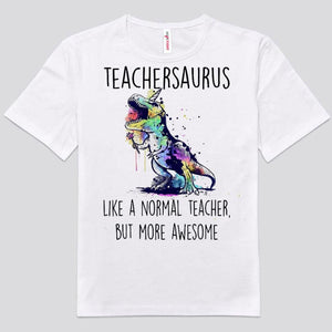 Teachersaurus como un profesor normal pero con camisetas de dinosaurios increíbles