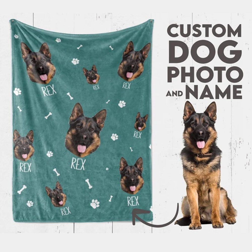 Manta de vellón y sherpa para perros personalizada con foto personalizada
