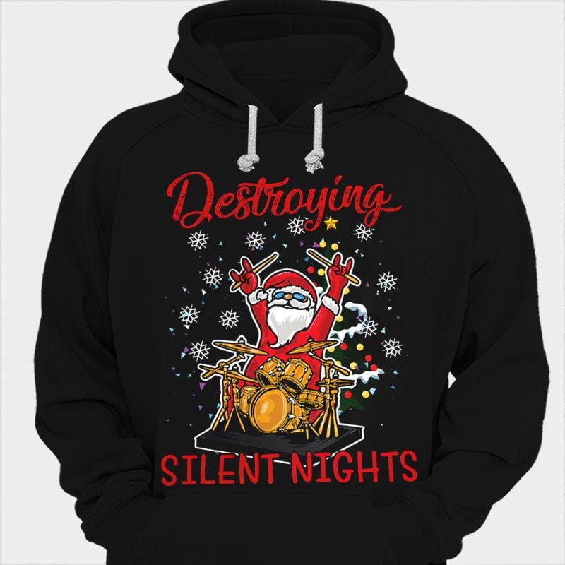 Camisetas navideñas de baterista de Destroying Silent Nights