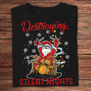 Camisetas navideñas de baterista de Destroying Silent Nights