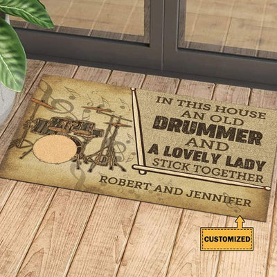 In This House An Old Drummer & A Lovely Lady Stick Together Personalized Doormat