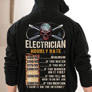 Camisetas con calaveras y tarifa por hora para electricistas