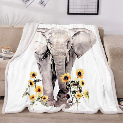 Elephant & Sunflower Fleece & Sherpa Blanket