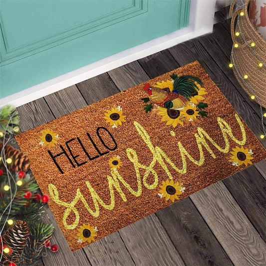 Hello Sunshine Sunflower Chicken Doormat