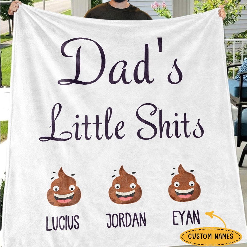 Dad's Little Shits Funny Father's Day Personalized Blanket Fleece & Sherpa