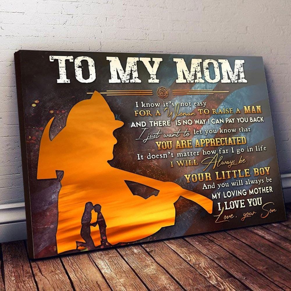 To My Mom Firefighter Poster, Canvas