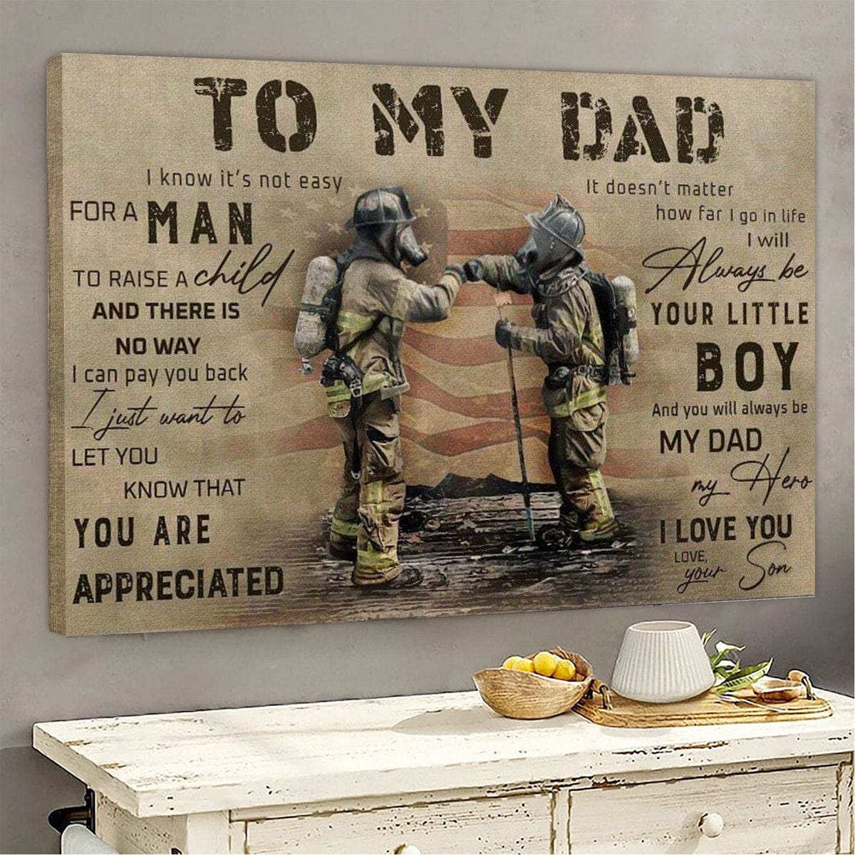 To My Dad Firefighter Poster, Canvas