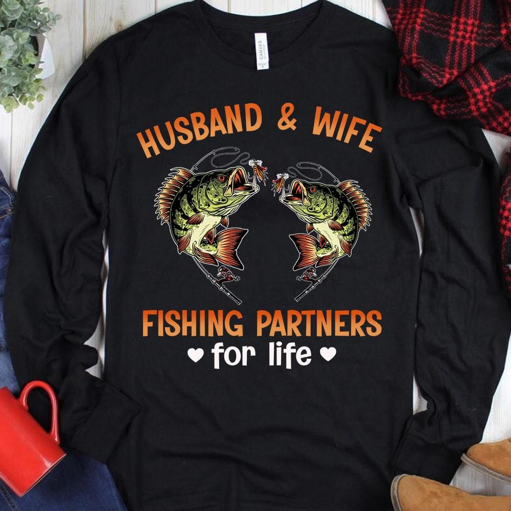 Couples Fishing Shirts Husband And Wife Partners For Life, Funny Fishing  Shirts For Couples, Couples Matching Fishing Shirts - Hope Fight