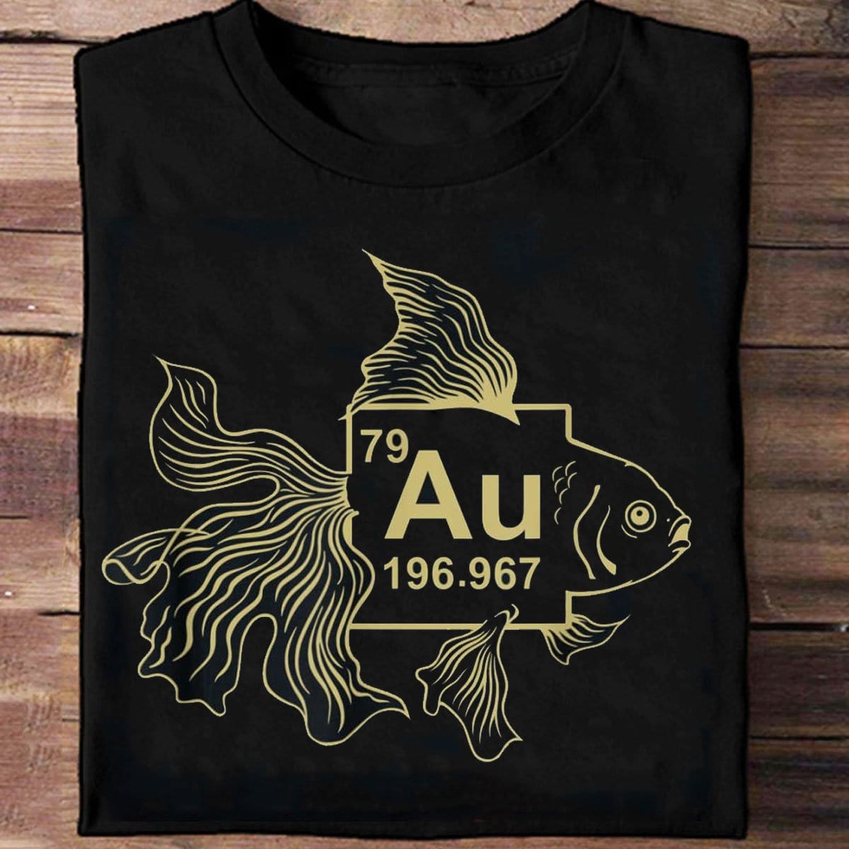 Camisetas de pesca con elementos científicos de la tabla periódica de peces dorados