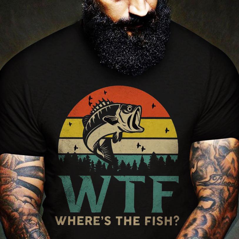 ¿Qué demonios? ¿Dónde están los peces? Camisetas de pesca vintage