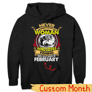 Personalized Women's Fishing Shirts Never Underestimate Old Woman Who Loves Fishing and Was Born In