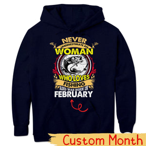 Personalized Women's Fishing Shirts Never Underestimate Old Woman Who Loves Fishing and Was Born In