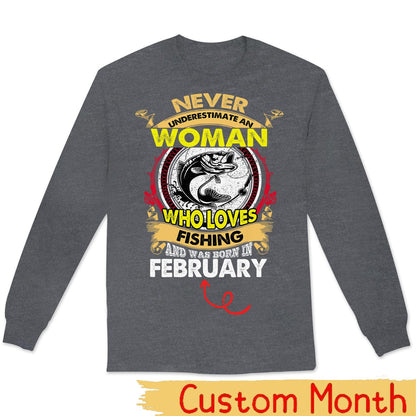 Camisas de pesca personalizadas para mujer Nunca subestimes a la anciana que ama pescar y nació en