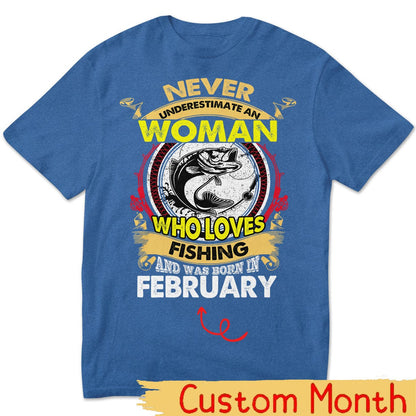 Camisas de pesca personalizadas para mujer Nunca subestimes a la anciana que ama pescar y nació en