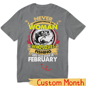 Personalized Women's Fishing Shirts Never Underestimate Old Woman Who Loves Fishing and Was Born In