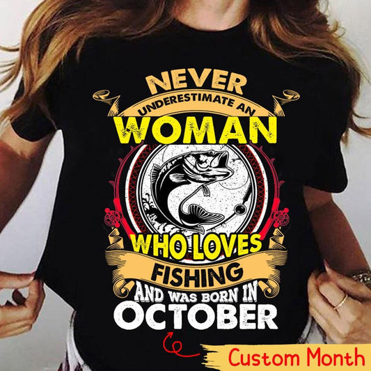 Camisas de pesca personalizadas para mujer Nunca subestimes a la anciana que ama pescar y nació en