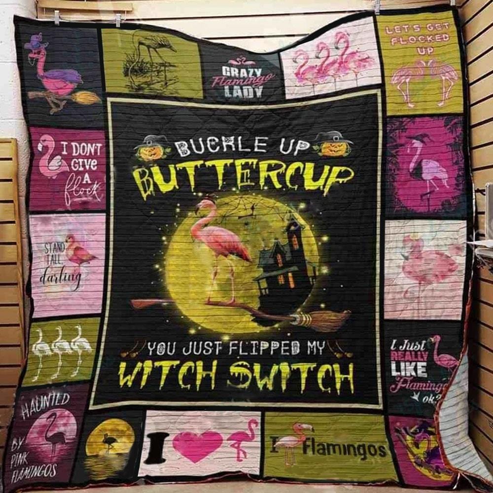 Buckle Up Buttercup You Just Flipped My Witch Switch, Halloween Flamingo Blanket Fleece & Sherpa