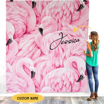 Personalized Pink Flamingo Fleece & Sherpa Blanket