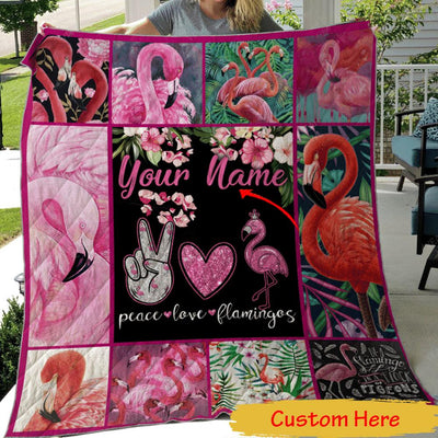 Peace Love Flamingos, Personalized Flamingo Blanket Fleece & Sherpa
