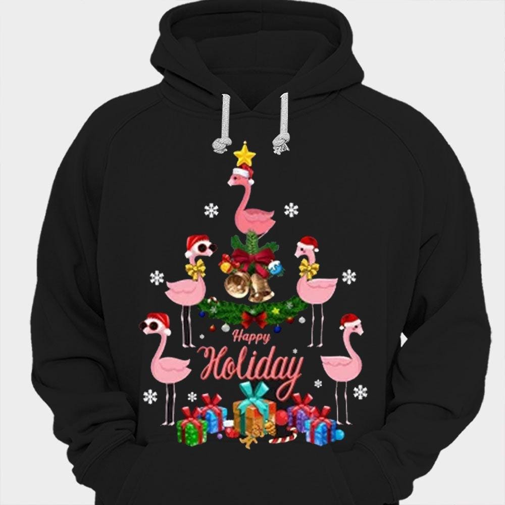 Camisetas de flamencos con felices fiestas navideñas