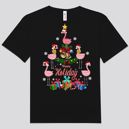 Camisetas de flamencos con felices fiestas navideñas