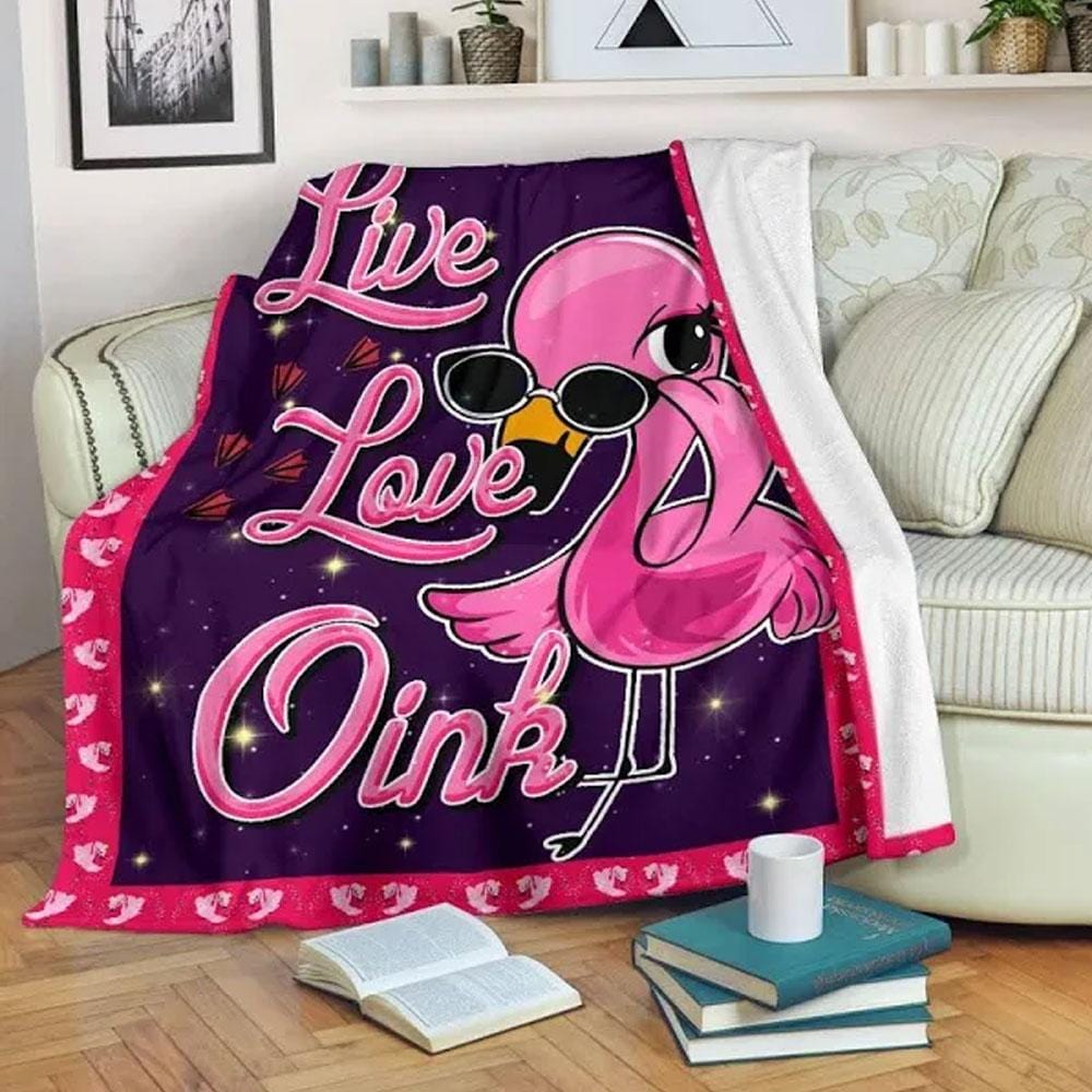 Live Love Oink, Flamingo Blanket Fleece & Sherpa