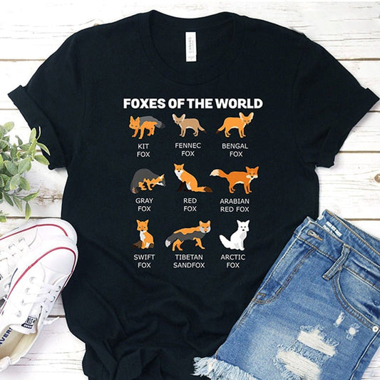 Camisetas de razas de zorros de Zorros del mundo