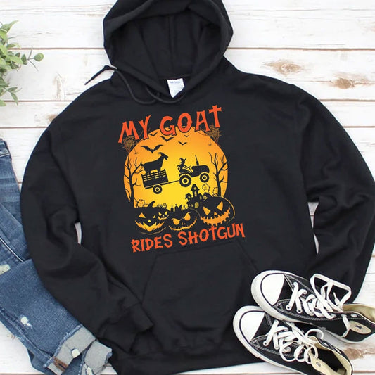 My Goat Rides Shotgun Halloween Goat Hoodie, Shirts