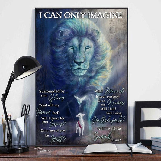 Solo puedo imaginar a Jesús, el león y el cordero Póster, lienzo