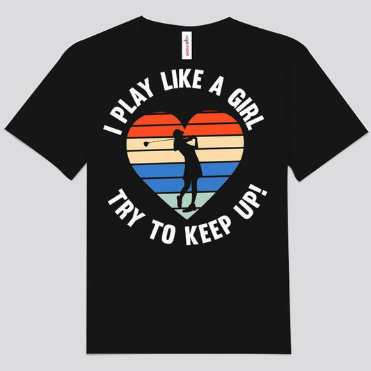 Juego como una niña. Trata de mantenerte al día con las camisetas de golf vintage.