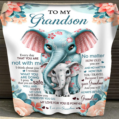 To My Grandson Love From Grandma Elephant Blanket Fleece & Sherpa