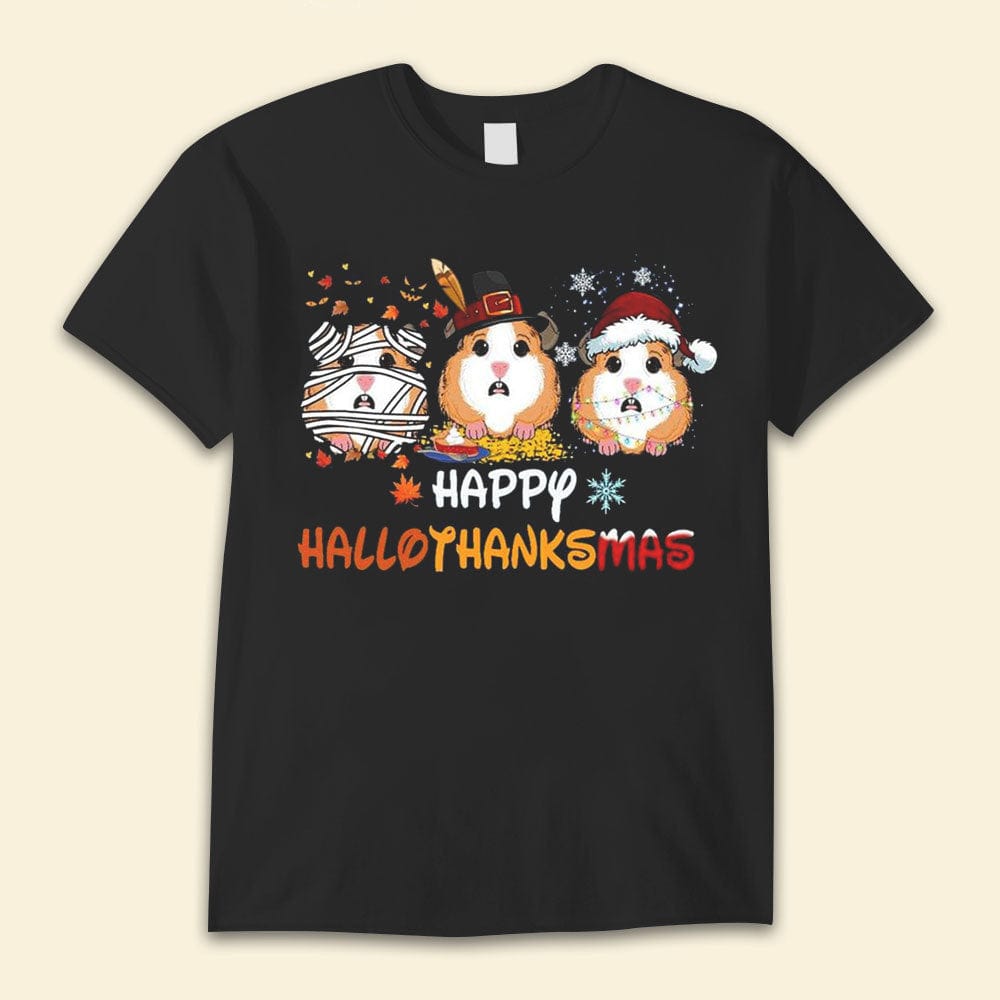 Camisetas de hámster con mensaje "Happy Hallothanksmas"