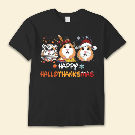 Camisetas de hámster con mensaje "Happy Hallothanksmas"