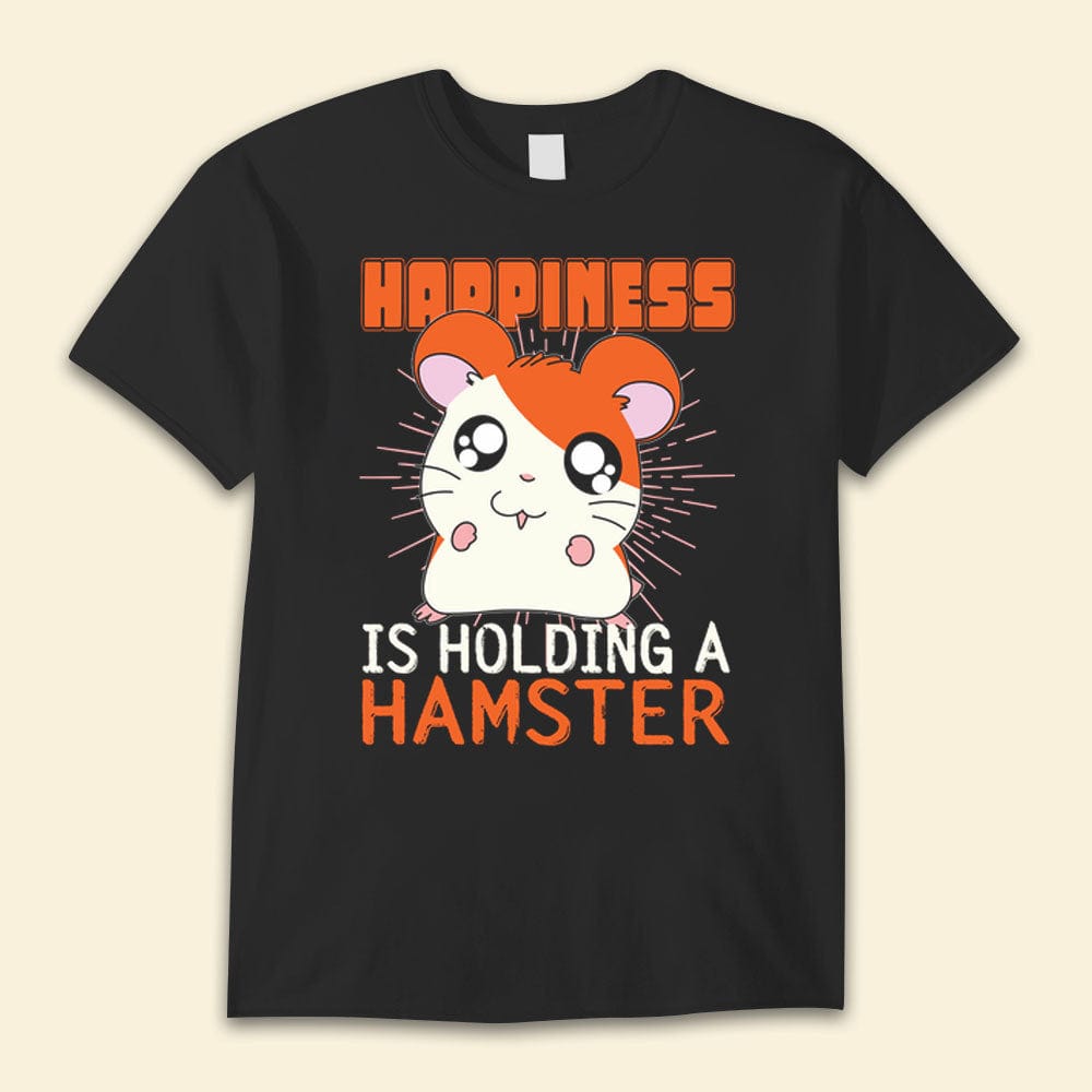 La felicidad es sostener una camiseta de hámster