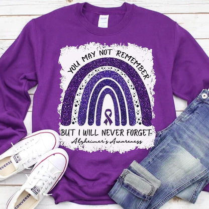 Camiseta de concienciación sobre el Alzheimer, arcoíris No lo recuerdas, nunca lo olvidaré