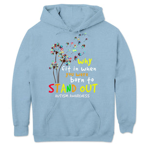 Why Fit In When You Were Born To Stand Out, Blue Puzzle Piece Dandelion, Autism Awareness Shirt