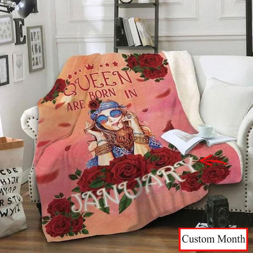 Queen Are Born In, Personalized Hippie Blanket Fleece & Sherpa