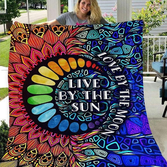 Manta hippie de polar y sherpa Vive al sol, ama a la luna