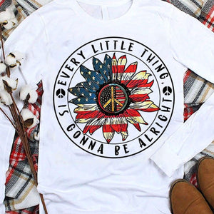 Every Little Thing Is Gonna Be Alright American Flag Sunflower Hippie Shirts