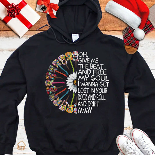 Sudadera con capucha y camiseta hippie con guitarra Dame el ritmo y libera mi alma