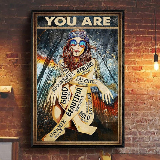 Eres fuerte, hermosa, buena, única, carteles hippies, lienzo