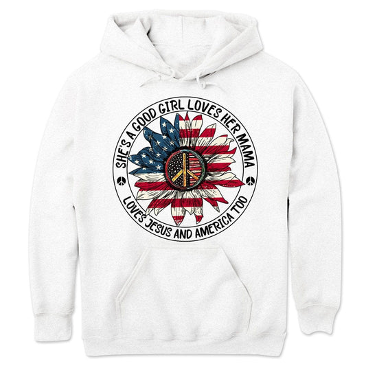 Ella es una buena chica que ama a su mamá y a Estados Unidos también, sudadera con capucha hippie, camisetas