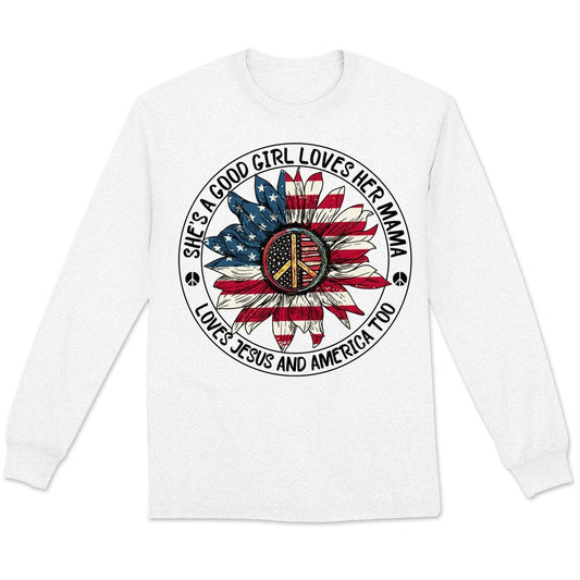 Ella es una buena chica que ama a su mamá y a Estados Unidos también, camisetas hippies de manga larga