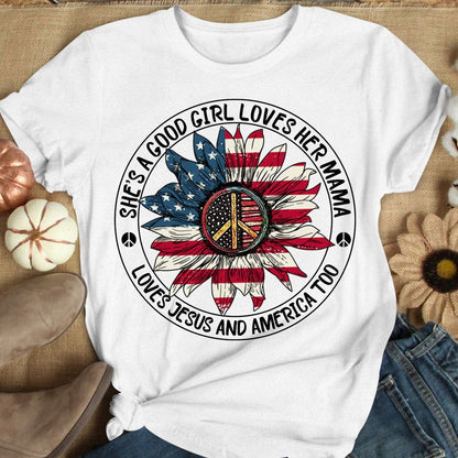 Ella es una buena chica que ama a su mamá y a Estados Unidos también, camisetas hippies de manga larga